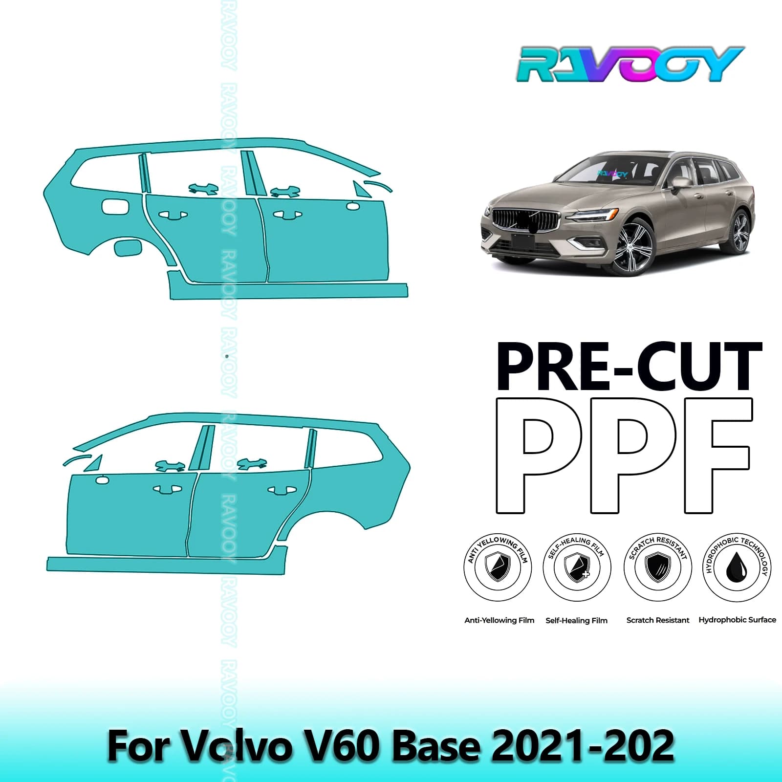For Volvo V60 Base 2021-202 8.5mil Transparent Opaque Pre-Cut PPF Door and Kit Pillar A/B Protection Film TPU