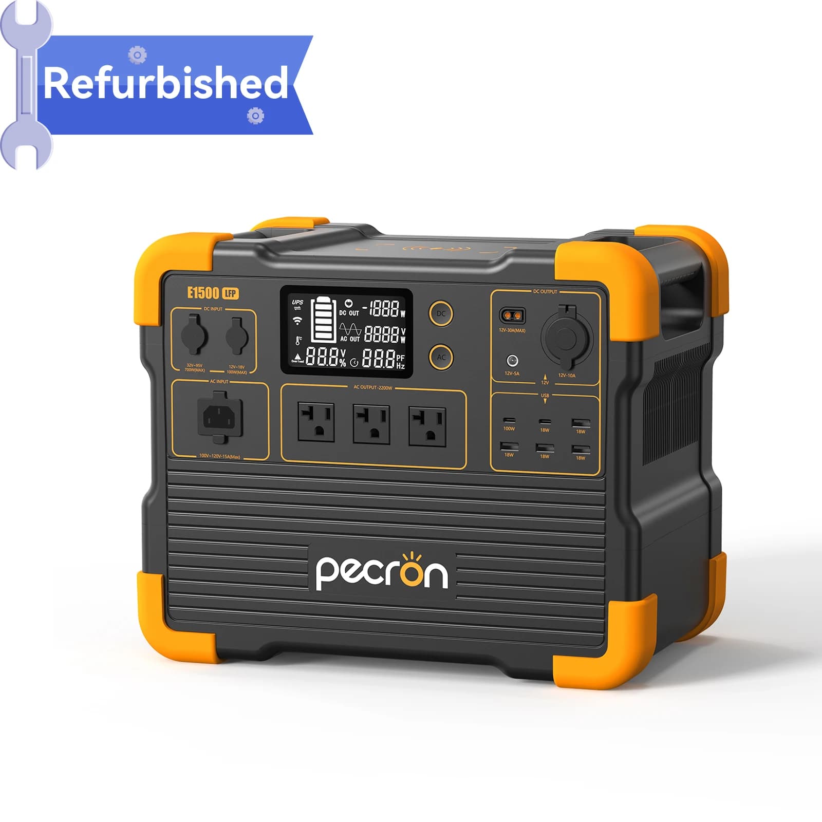 Portable Solar Generator Uesd-Pecron E1500LFP 2200W 1536Wh with Expandable LiFePO4 Battery for Domestic Use, Camping and Camper