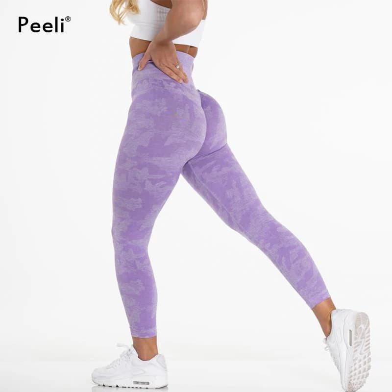 Leggings senza cuciture mimetici Pantaloni da yoga a vita alta da donna Leggings sportivi con culo scrunch Collant fitness per bottino Leggings da palestra Abbigliamento sportivo