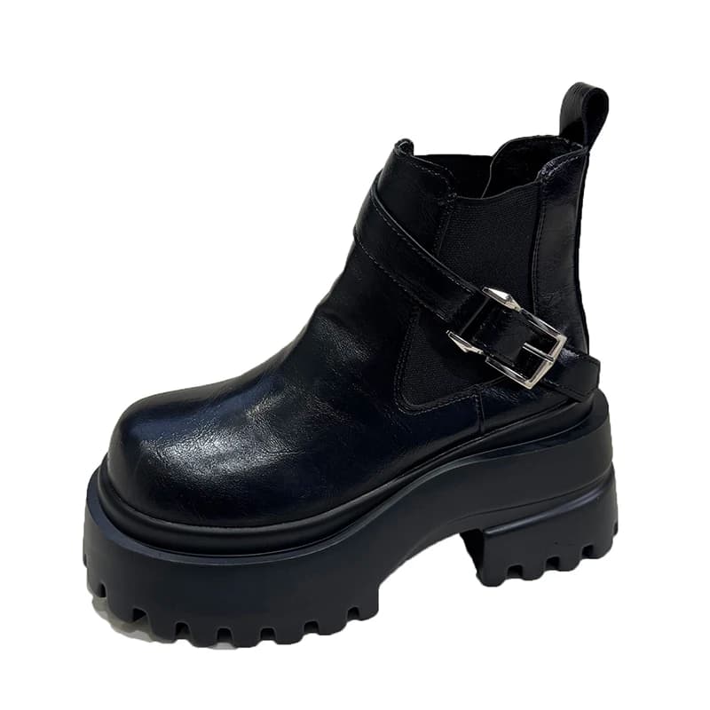 9 centimetri delle nuove donne di moda con la suola spessa stivali corti autunno e inverno scarpe eleganti e moderne camino stivali testa rotonda centrale seguire