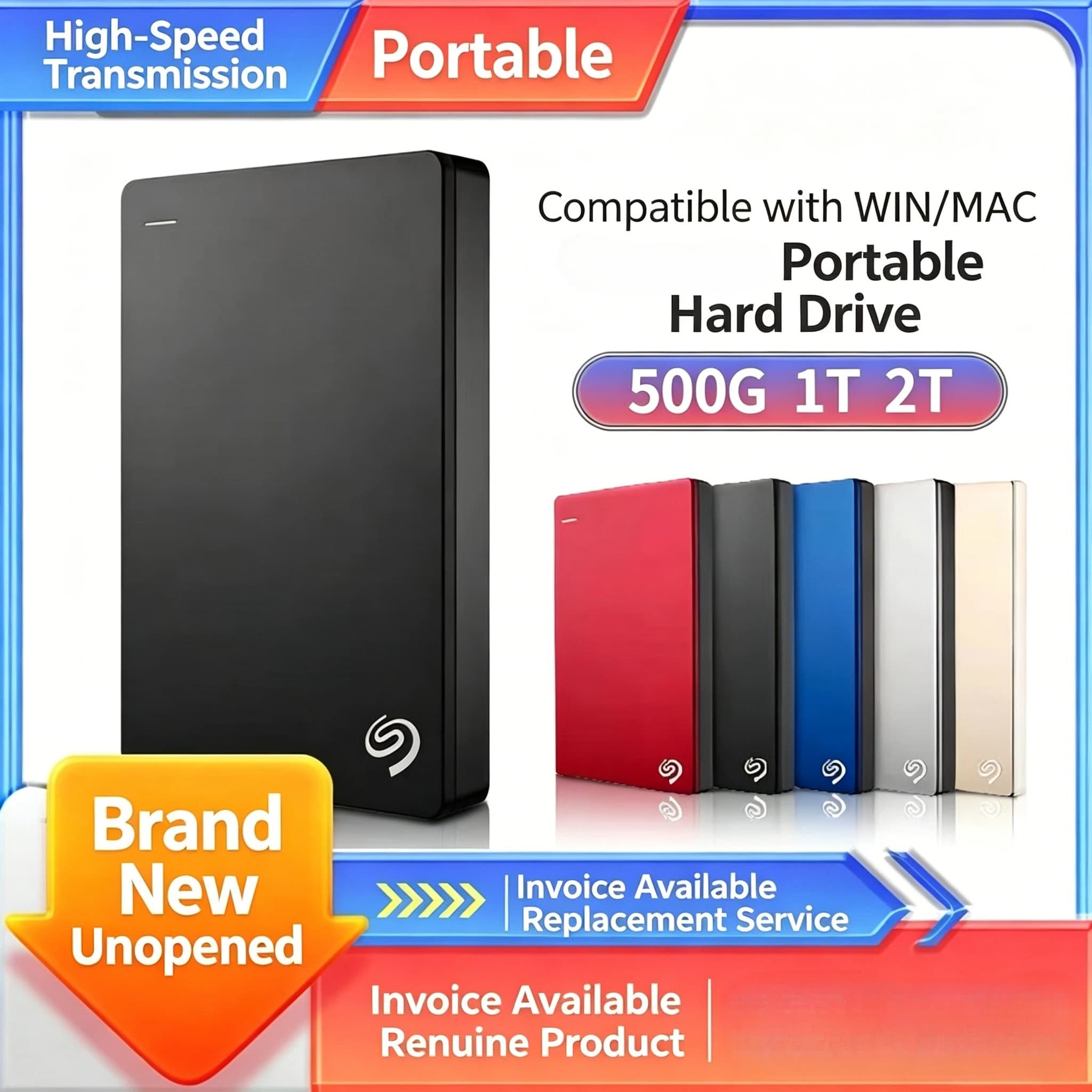 OEM per Seagate Hard Disk Esterno Portatile, Backup Plus Slim USB 3.0, DASKA HDD 2.5 Pollici, Archiviazione Dati Esterna Portatile