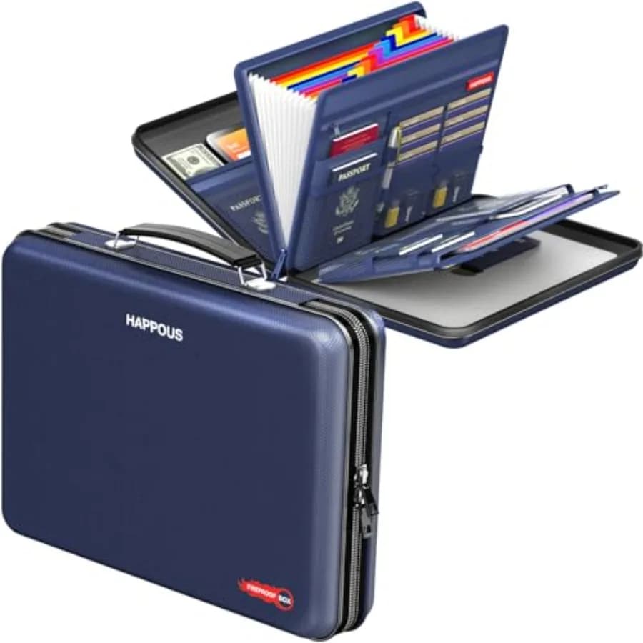 Organizzatore di Documenti Ignifugo con 13 Tasche, Scatola Portadocumenti Portatile Ignifuga, Organizzatore di Documenti Rigido