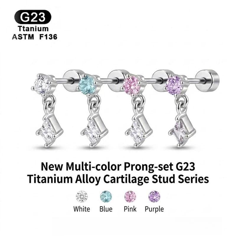G23 Gemstone Earring Radiant Geometric Gemstone Design Sparkling Stud Women Adult Sophisticated Beautiful Pendant Earrings