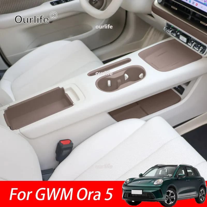 For GWM Ora 5 2026 2027 Center Console Storage Box Wireless Charging Cup Phone Slot Protective Mat Storage Organizer Accessories