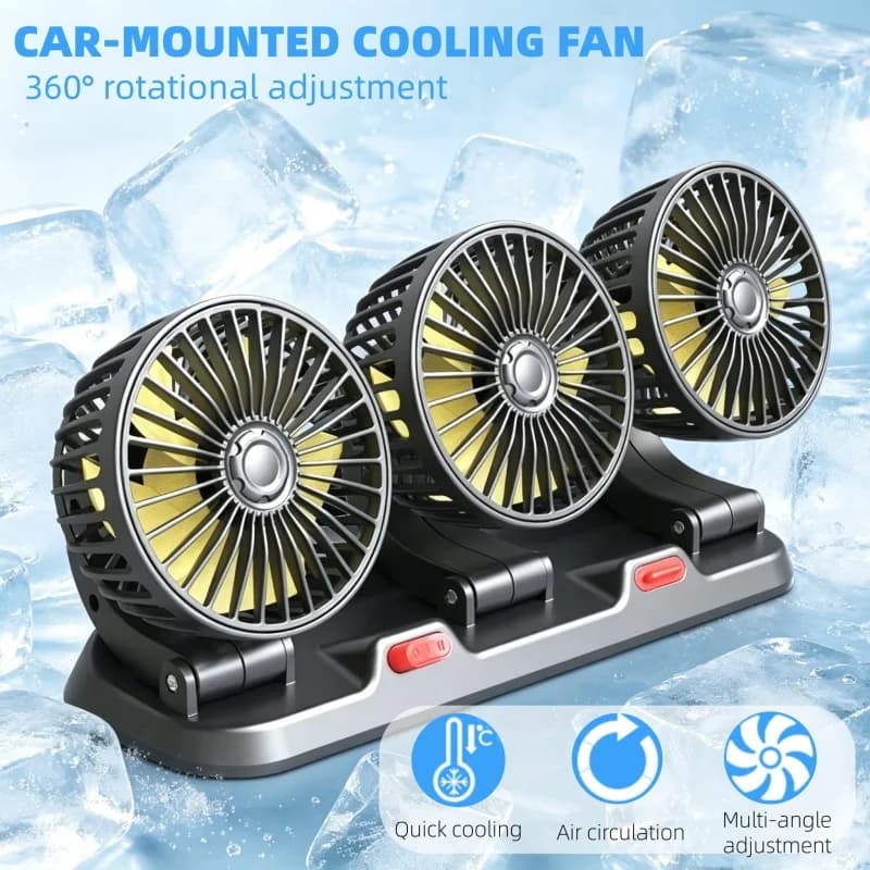 Car Fan 360° Adjustable 3 Head Air Fan Automotive Electric Fan USB/12V Cool Down Quickly Car Silent Fan For Home Office&Car