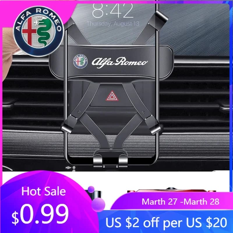 Supporto per Telefono da Auto con Clip per Bocchetta dell'Aria per Alfa Romeo Giulia, Stelvio, Giulietta, 156, 159, 147, Mito, Tona