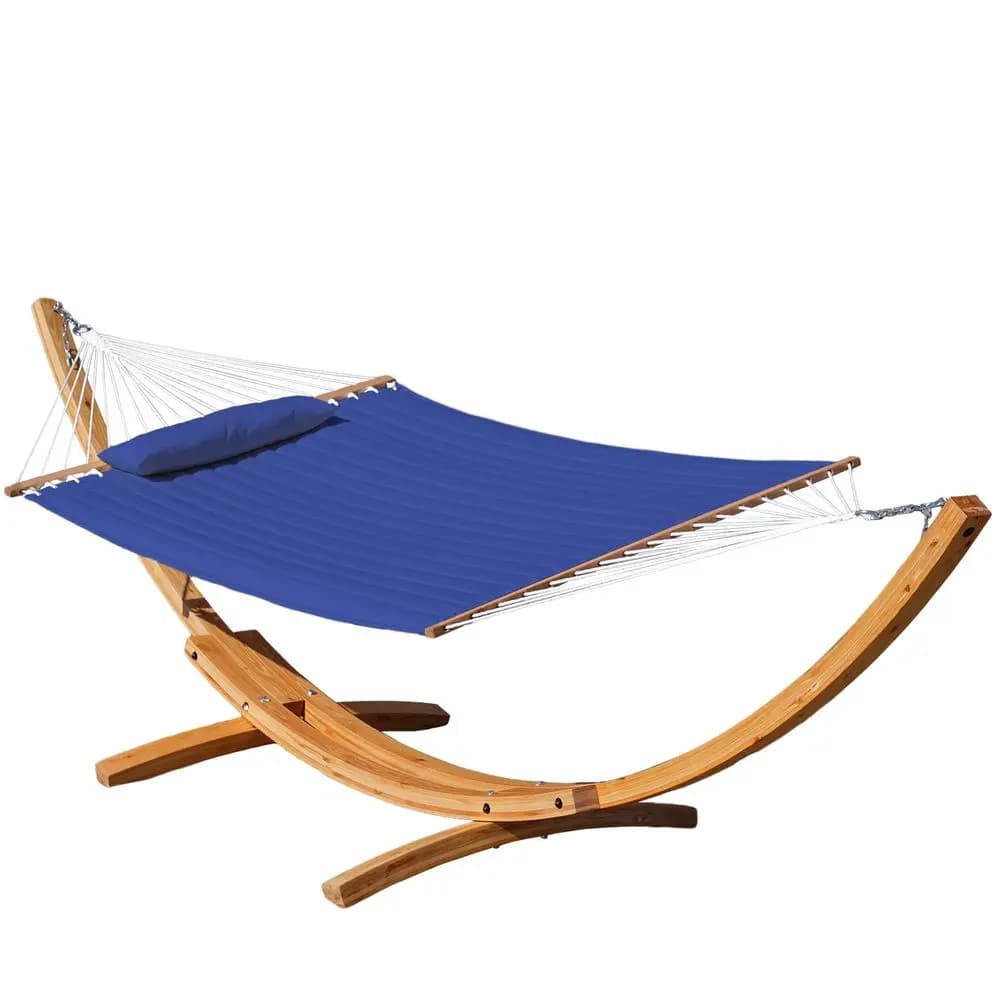 Amaca in tessuto trapuntato doppio da 3,6 m e supporto ad arco in legno naturale da 3,9 m, con barra distanziatrice, cuscino rimovibile, amaca per 2 persone
