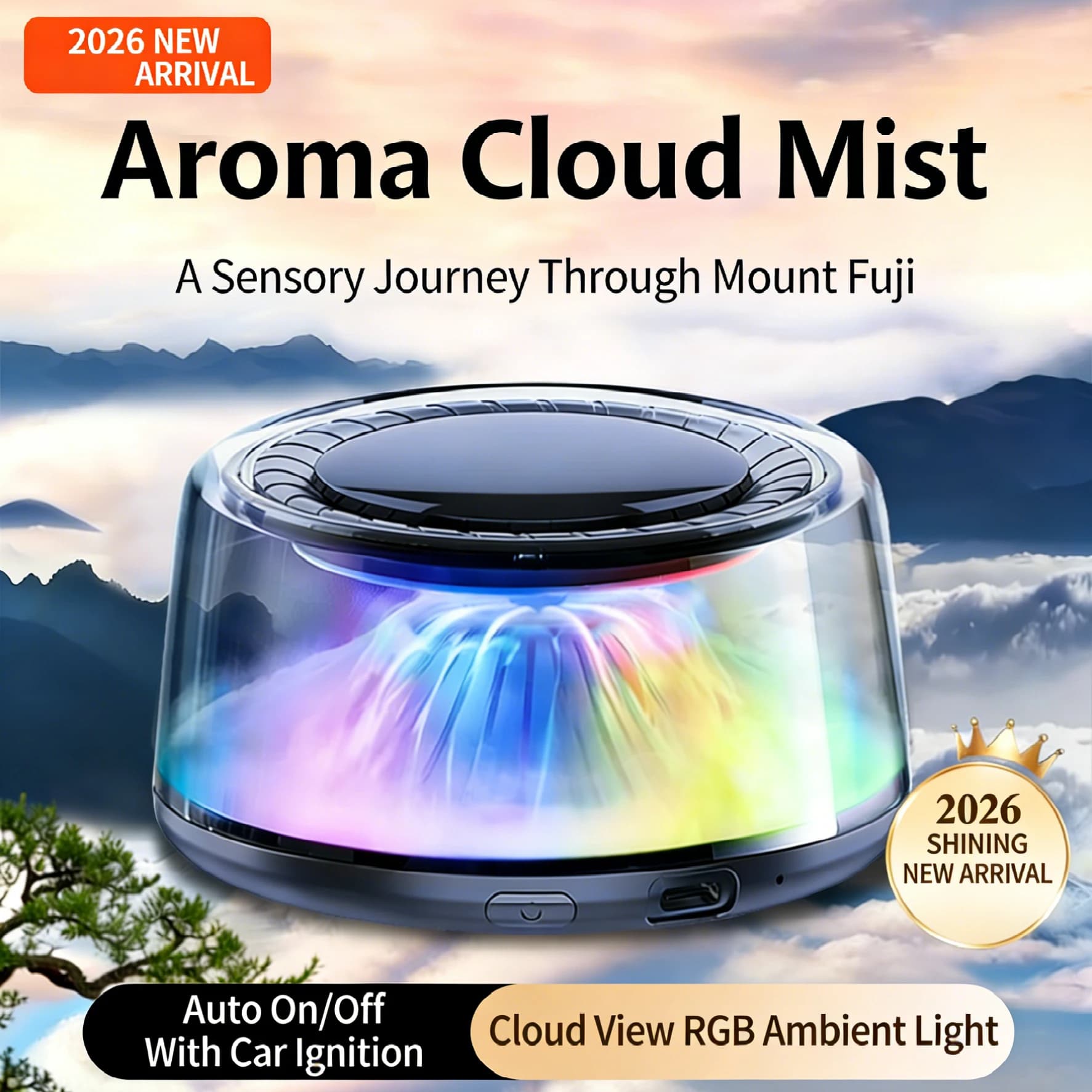 Deodorant for Cars with Environmental Light, Creative Nuvola Diffuser, Electric fragrance for Car, Home Scenter, Gift