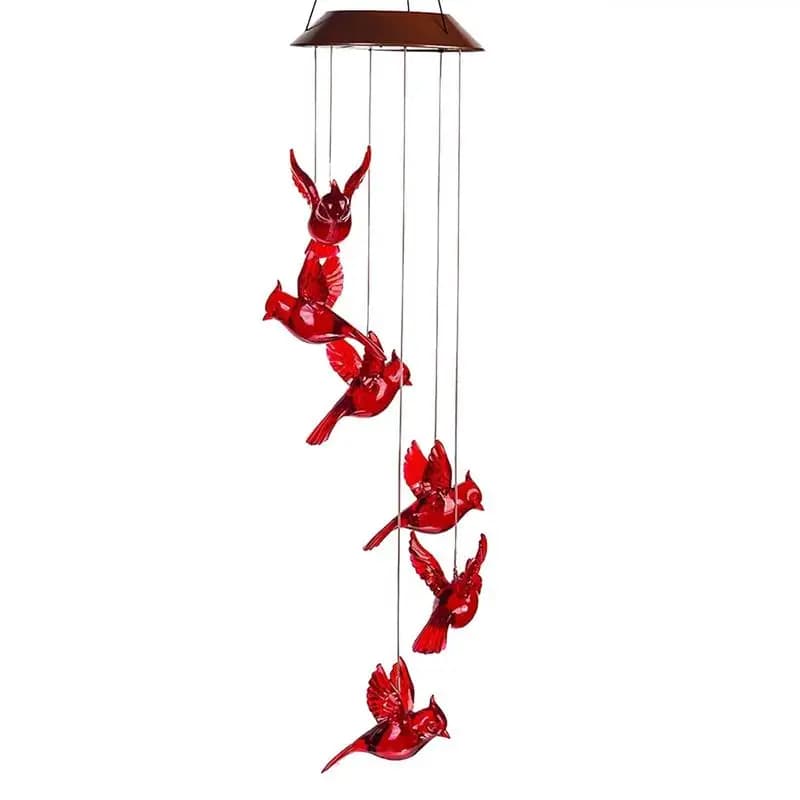 Windchimes Outdoors Creative Cardinal Wind Chimes Solar Hummingbird Wind Bell Red Bird Wind Lights With 6 LED Memorial Bird