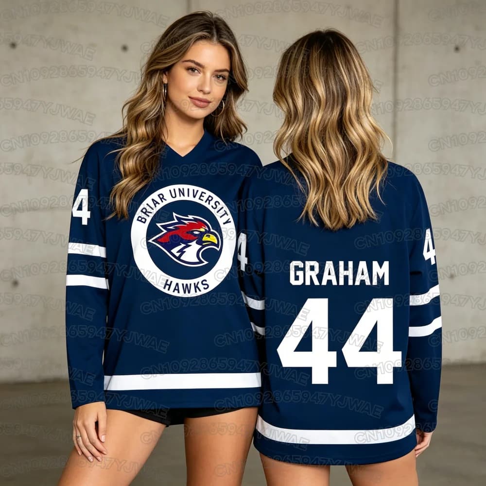 Maglia da Hockey Estiva Unisex Off Campus Briar University Graham 44 DI LAURENTIS 66 con Scollo a V e Maniche Lunghe, Stessa Maglietta del T-shirt