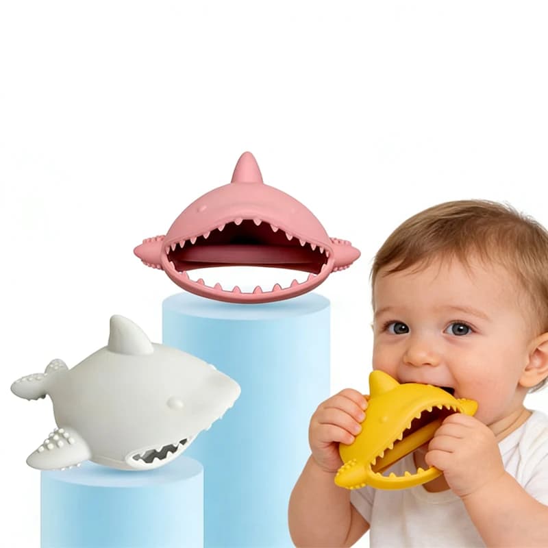 1 guanto massaggiagengive per neonati a forma di squalo in silicone anti-morso ​ Molar Stick Massage Gums Baby Teether Accessorio per bambini