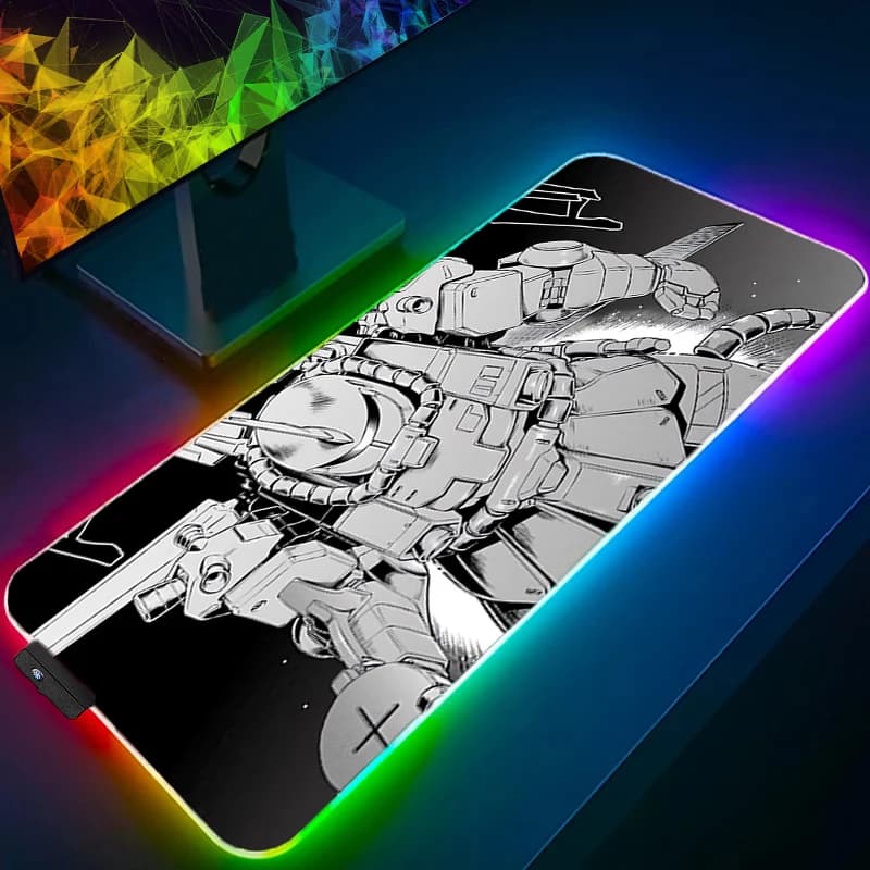 Tappetino per Mouse LED Meccanico Warrior G-gundam Z-zaku II, Decorazione per Gamer, Tappetino da Scrivania RGB, Mousepad Gaming con Retroilluminazione, Tappetino per Tastiera