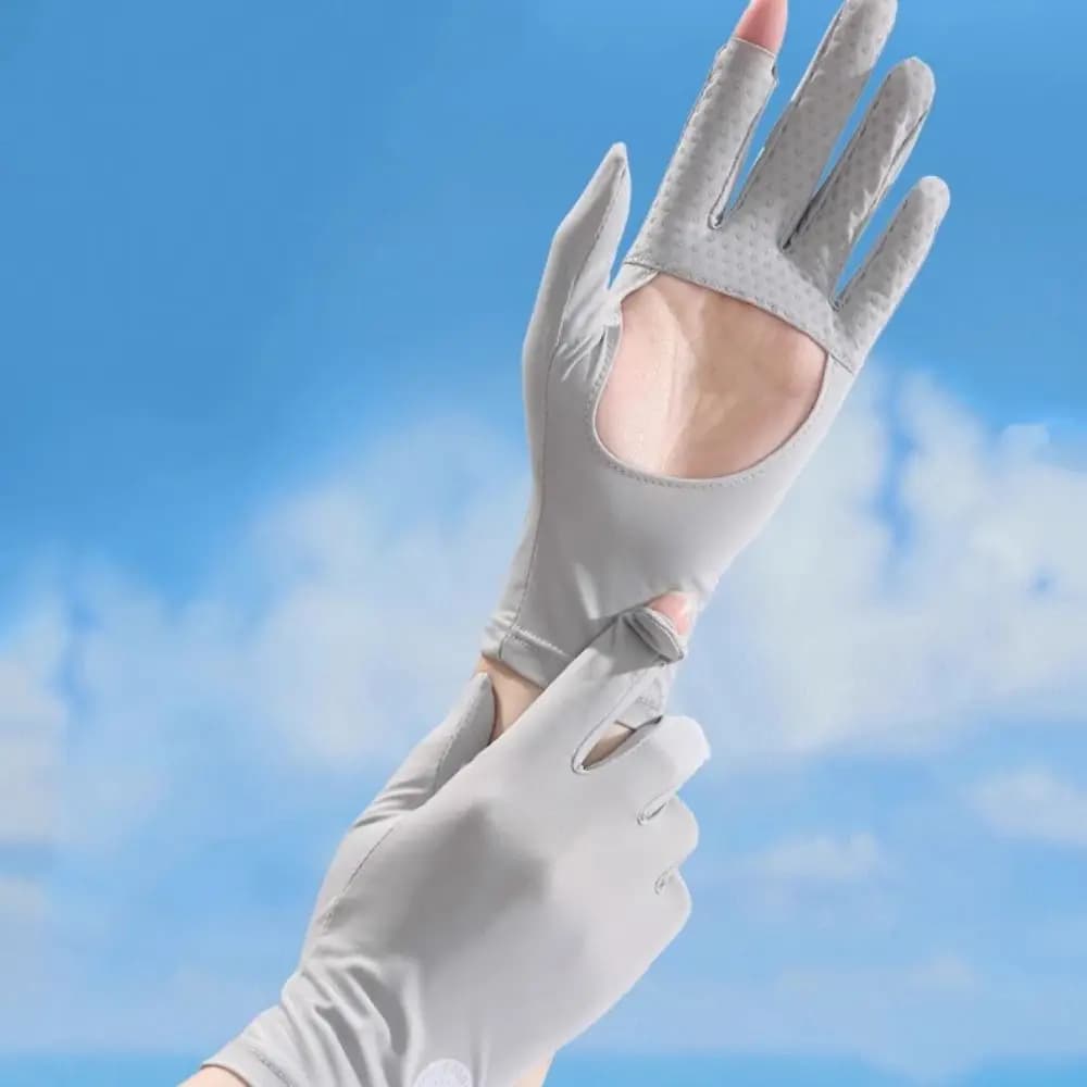 1 Pair Ice Silk Thin Sunscreen Gloves Anti-UV Exposed Finger Touch Screen Ice Silk Gloves Elastic Comfortable