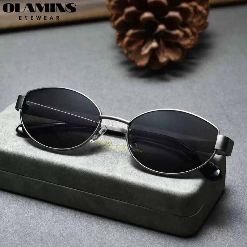 Occhiali da Sole Ovali Vintage Olamins per Uomo e Donna, Montatura in Metallo Ultra Leggera, Polarizzati UV400, per Guida e Miopia