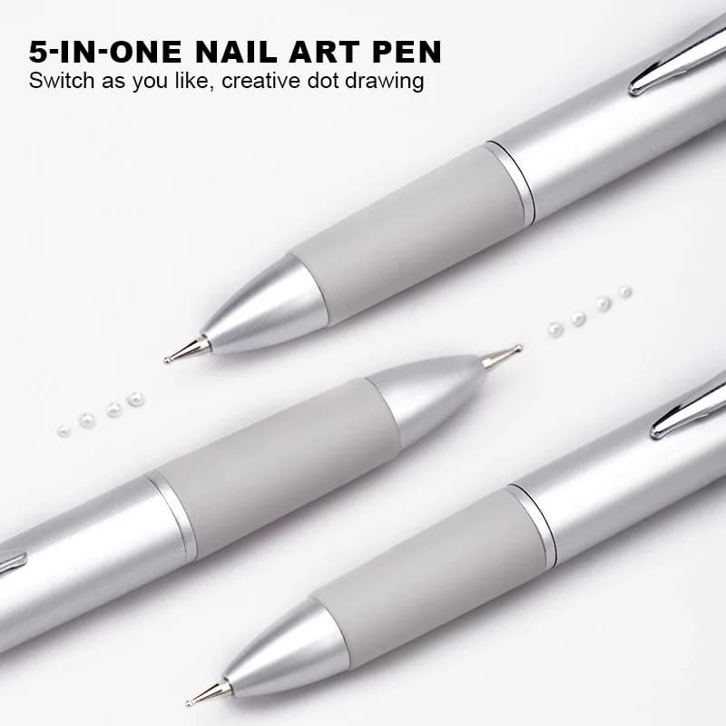 Penna punteggiante multifunzionale a pressione Penna punteggiante per nail art 5 in 1, con 4 teste intercambiabili (taglie multiple disponibili)
