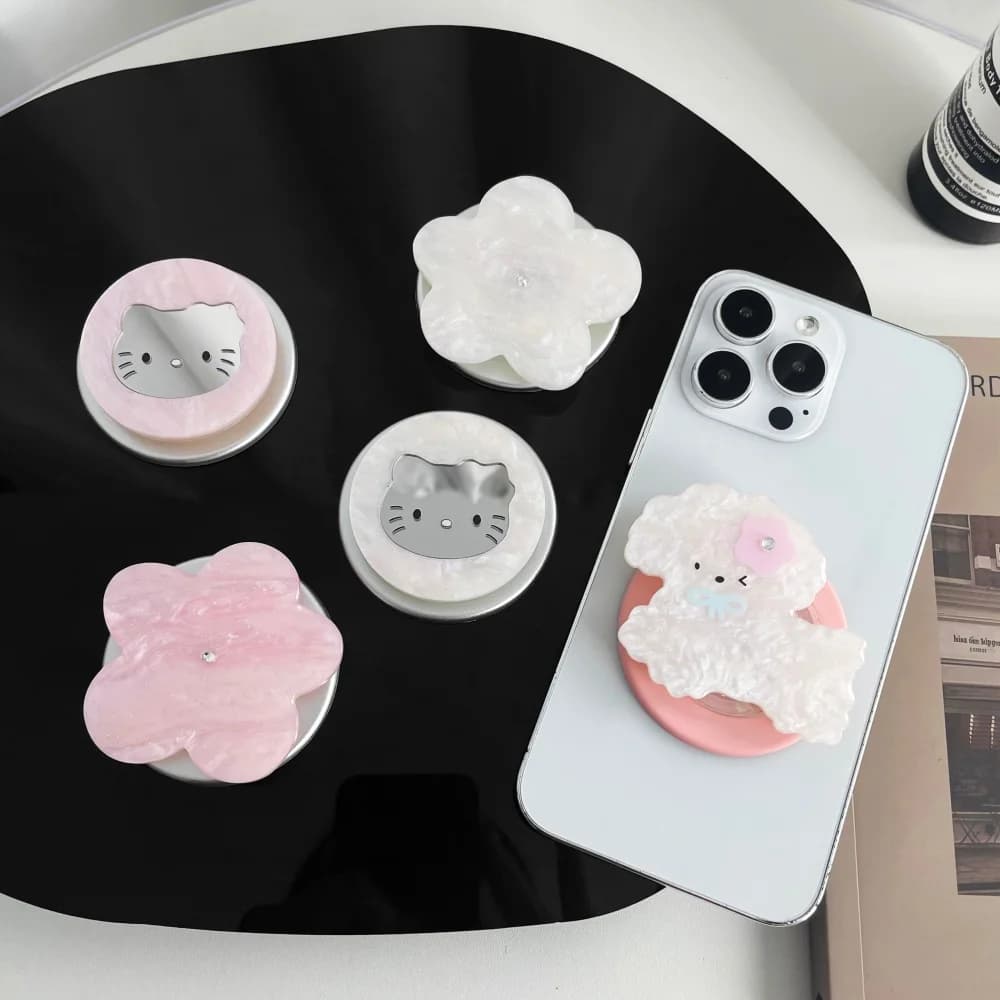 Sanrio Cartoon Hello Kitty Mirror Magnetic Rotating Phone Stand For iPhone 18 For MagSafe Case Cute Foldable Holder Phone Grip