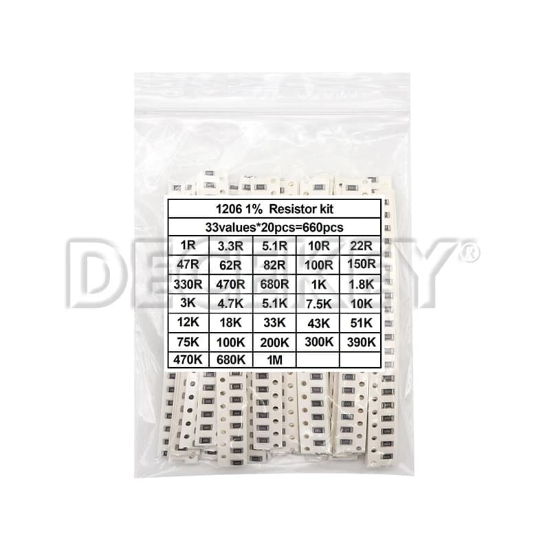 Kit Assortito di Resistori SMD 1206 0805 0603 0402 0201 da 1 Ohm a 1M Ohm, 1% 33 Valori X 20 Pezzi = 660 Pezzi