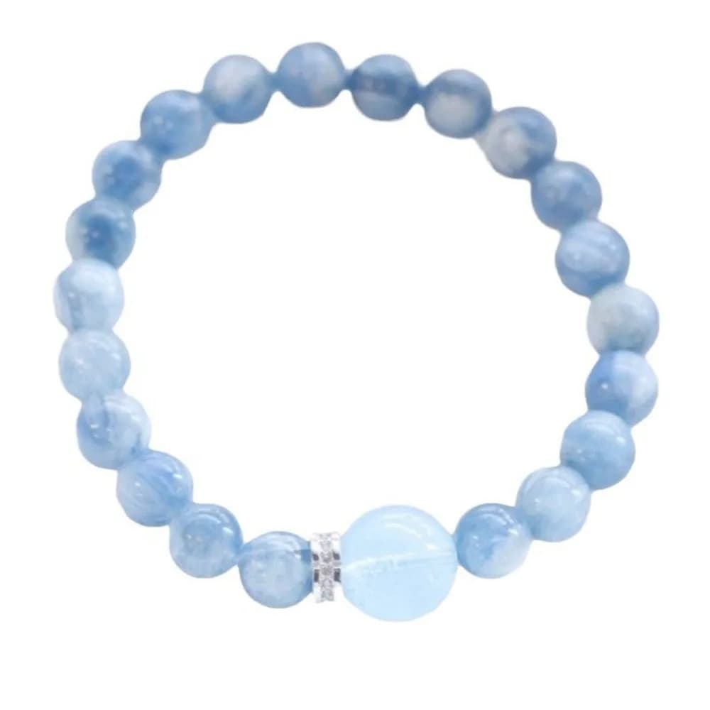 Bracciale in cristallo acquamarina cianite blu naturale - Regalo spirituale per meditazione Texture unica di pittura a olio per la fidanzata Bestie