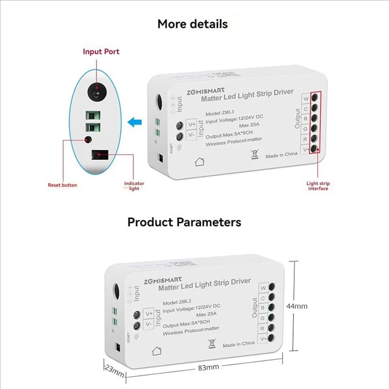 JABS-4X Matter Wifi LED Strip Light Controller CW LED Strip Bixb/Siri/For Google Home/For Alexa Control Support