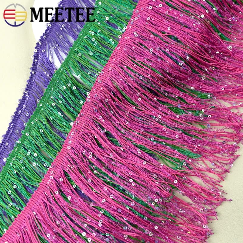 Frange con Paillettes da 1-5M, 20cm, per Cucito, Decorazione di Abiti Latini, Stivali, Borse, Cinture, Nastri e Accessori Fai-da-Te