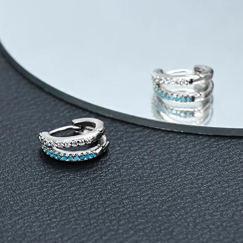 one pair, double-layer blue zircon earrings, cool punk style, hip-hop unisex, low sensitivity and easy to wear, versatile for travel parties, gift giving