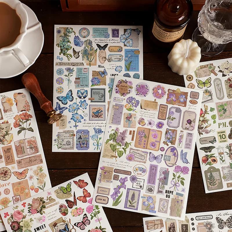1pc Aesthetic Floral Decorative Stickers DIY Scrapbook Collage Kit for Journal Photo Album Craft Supplies