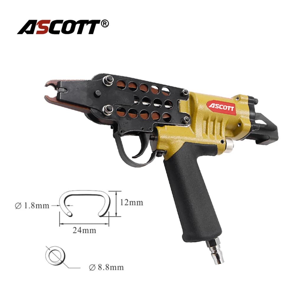 ASCOTT Chiodatrice pneumatica tipo C SC7E Pinza lunga 8mm Cucitrice ad anello per divano Scherma Gabbia Pistola Gabbia per pollame Pistola Strumento di ancoraggio