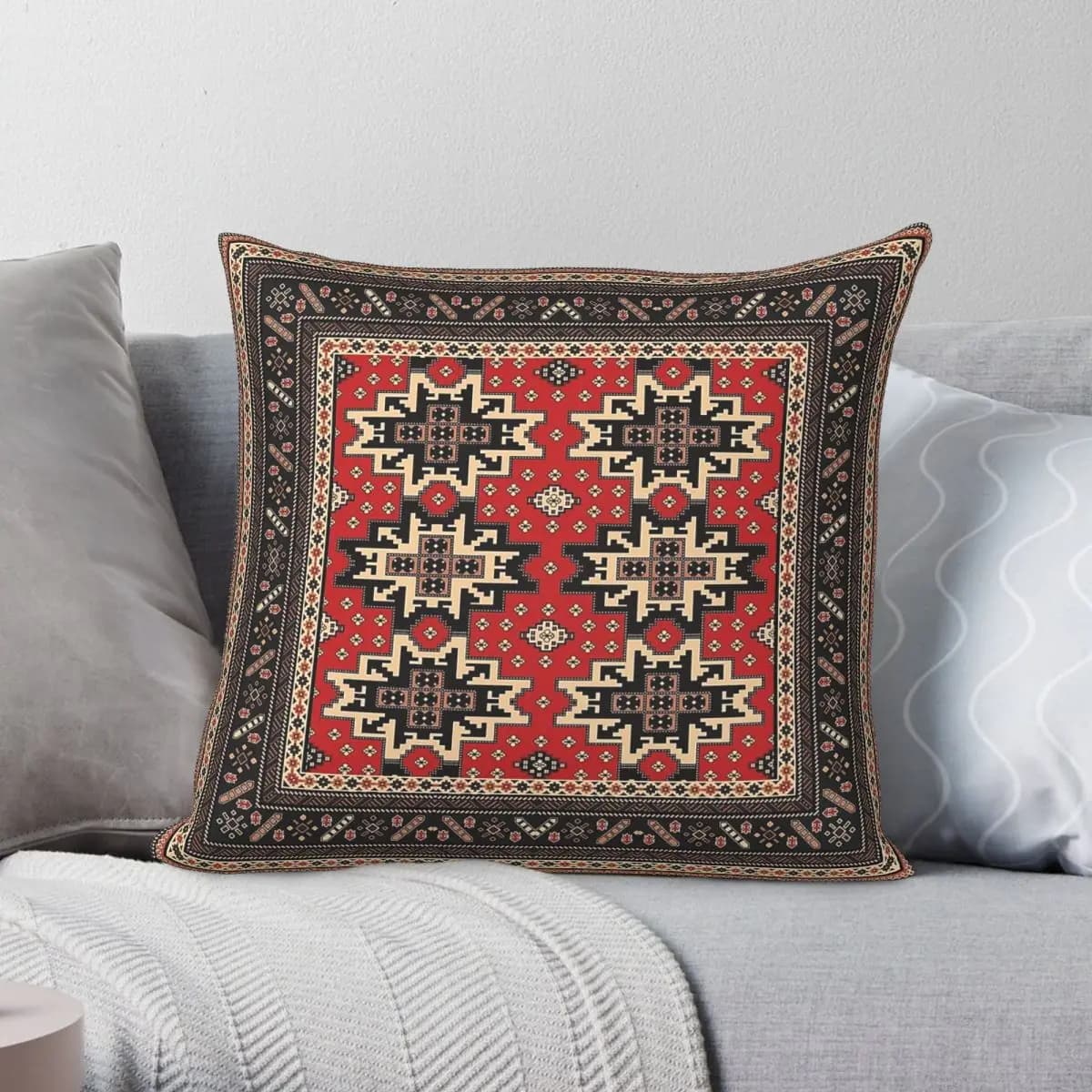 Fodera per cuscino Guba Carpet Azerbaijan in poliestere, lino e velluto con fantasia e cerniera, per divano, all'ingrosso