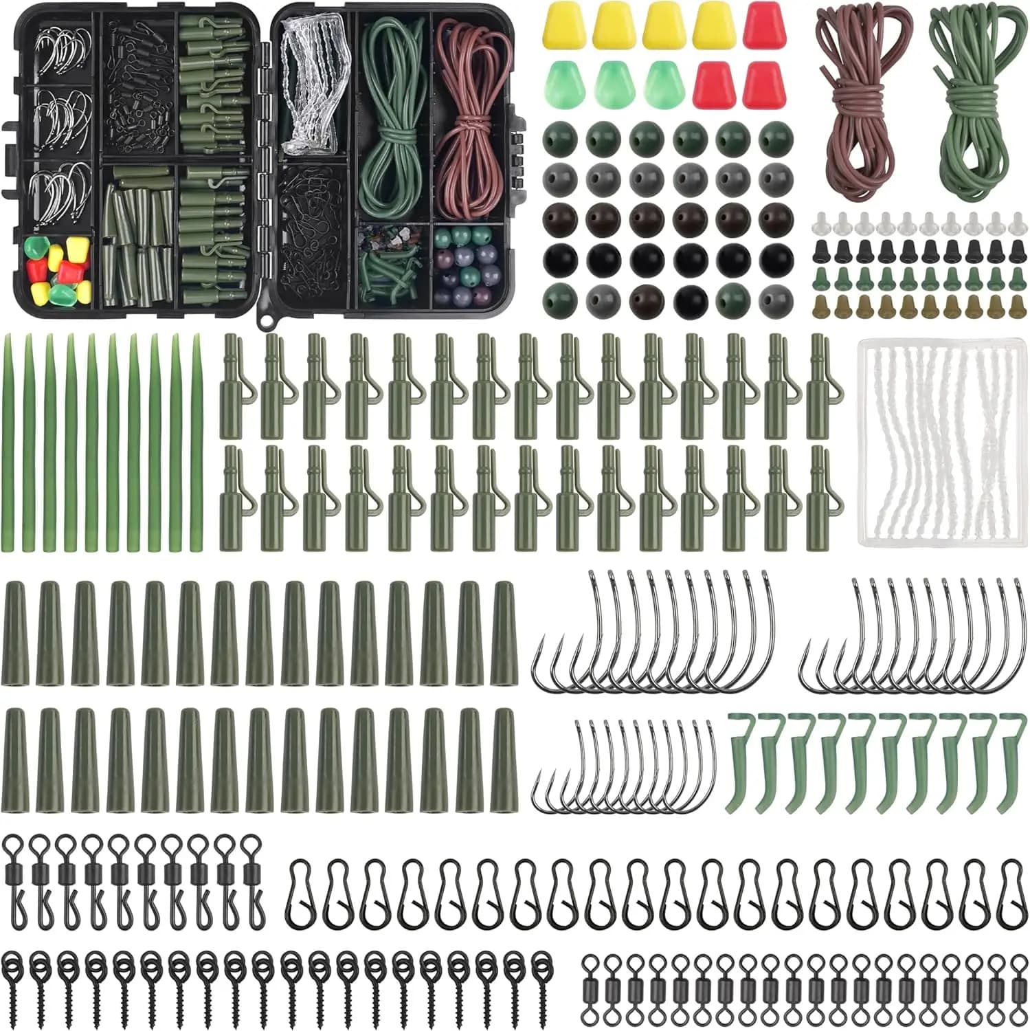 362PCS Attrezzatura da pesca alla carpa Scatola per attrezzatura Anti groviglio Manicotto linea allineatore Esca Vite Tappo Pre legato Accessori per la pesca alla carpa