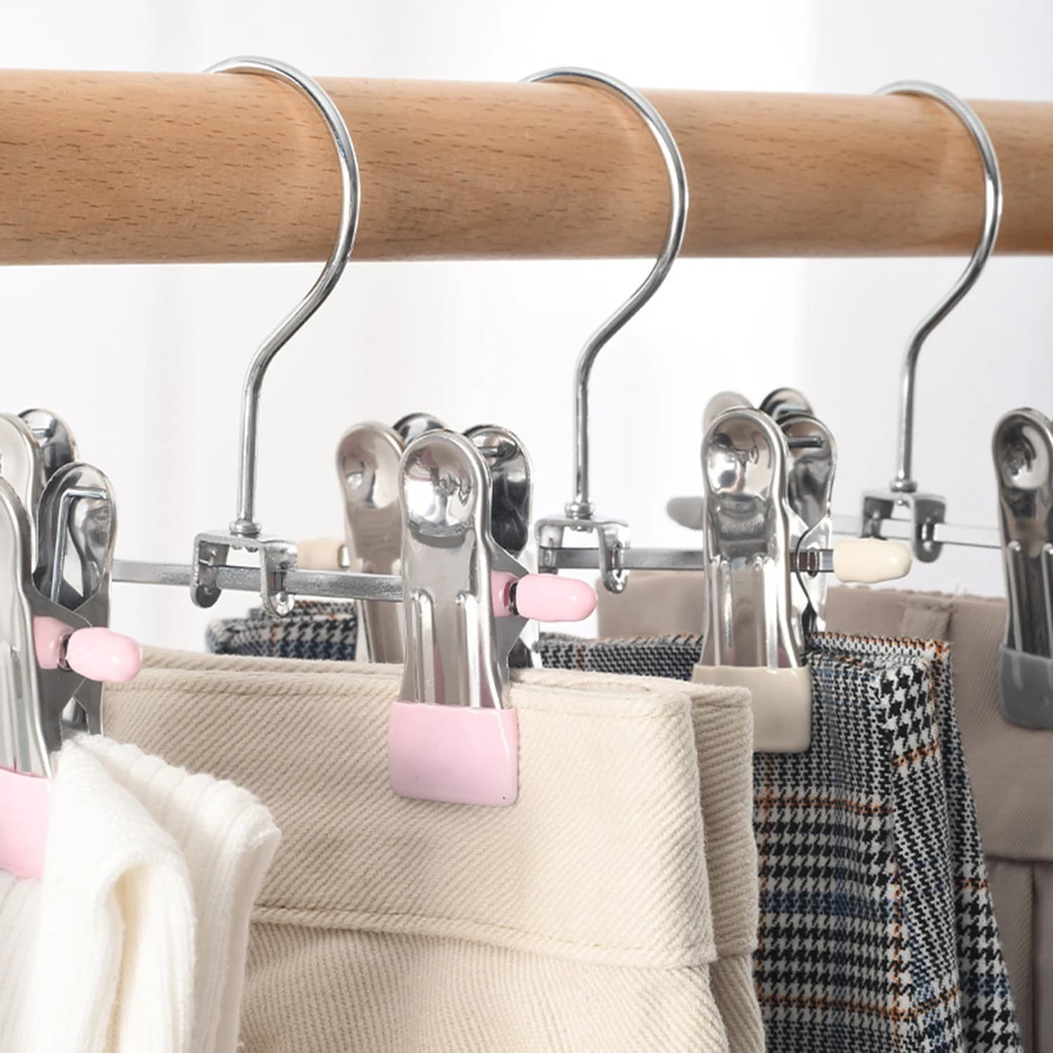Stainless Steel Clothespins Laundry Clothes Pegs with Hook Pants Hanger Portable Hanging Clothes Clips Closet Clothes Organizer