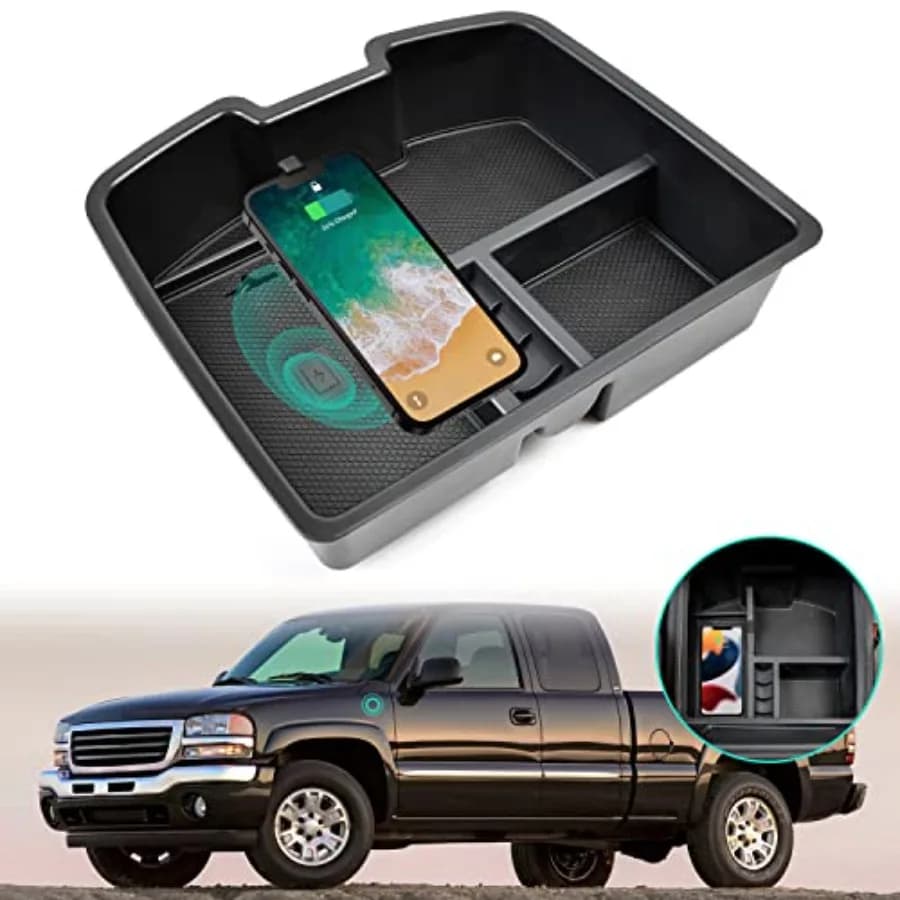 Wireless Charger for 2007-2014 Silverado/Sierra, Center Console Organizer Box for Chevy Silverado Avalanche Suburban Tahoe/GMC