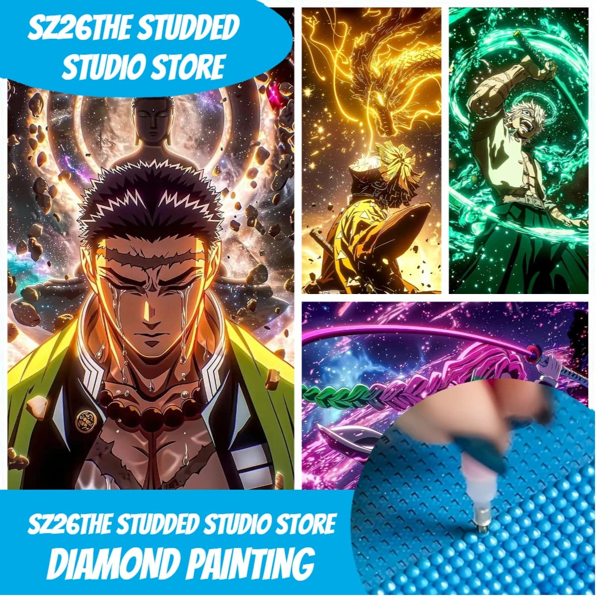 Sz26The Studded Anime Demon Slayer Himejima Gyomei 5D Diamond Painting Full Drill DIY Rhinestone Embroidery Mosaic Art Craft