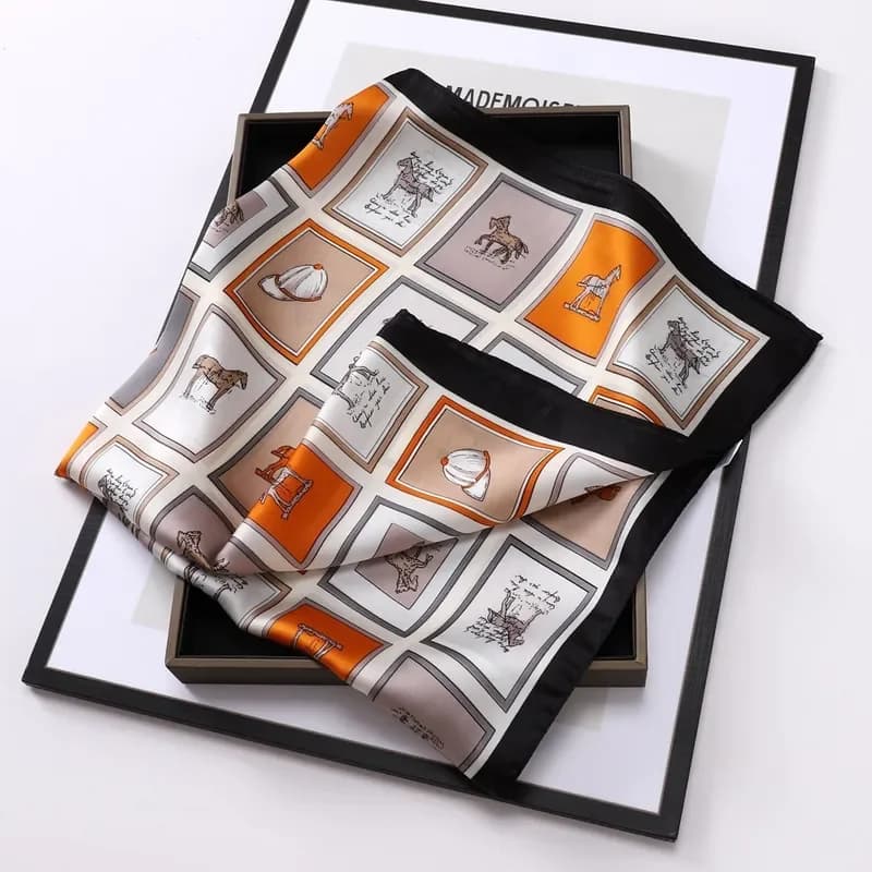2026 Simulation Silk 70 Square Scarf Korean Fashion Letter Print Small Square Scarf for Women Workplace Decoration Scarf