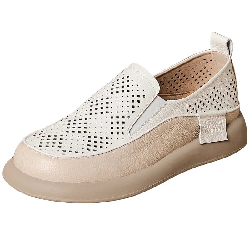 Mocassino in vera pelle di mucca da 3 cm scarpe da donna mocassini estivi per il tempo libero appartamenti comodi zeppa con piattaforma naturale cava etnica