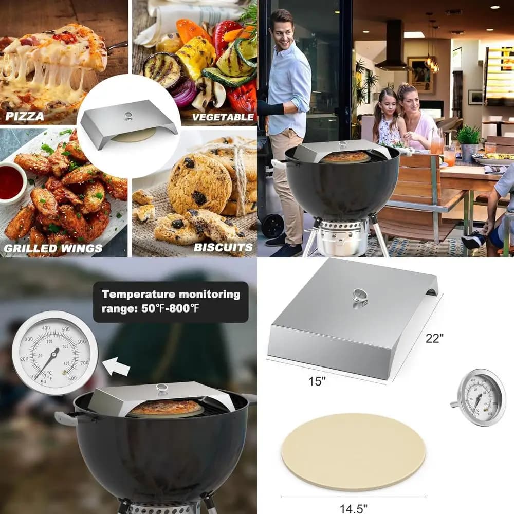 Kit di Conversione per Forno Pizza a Gas e Pellet, 22x15 Pollici, con Pietra