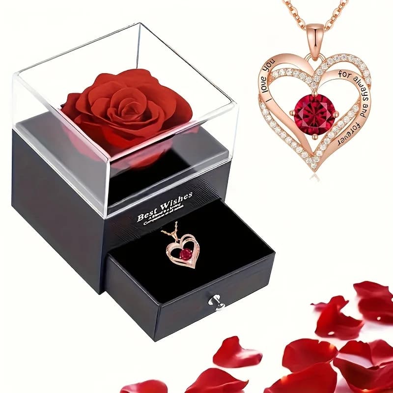 Collane con ciondolo di lusso con zirconi rossi con confezione regalo di fiori di rosa Gioielli regalo di nozze di compleanno per feste di anniversario romantico