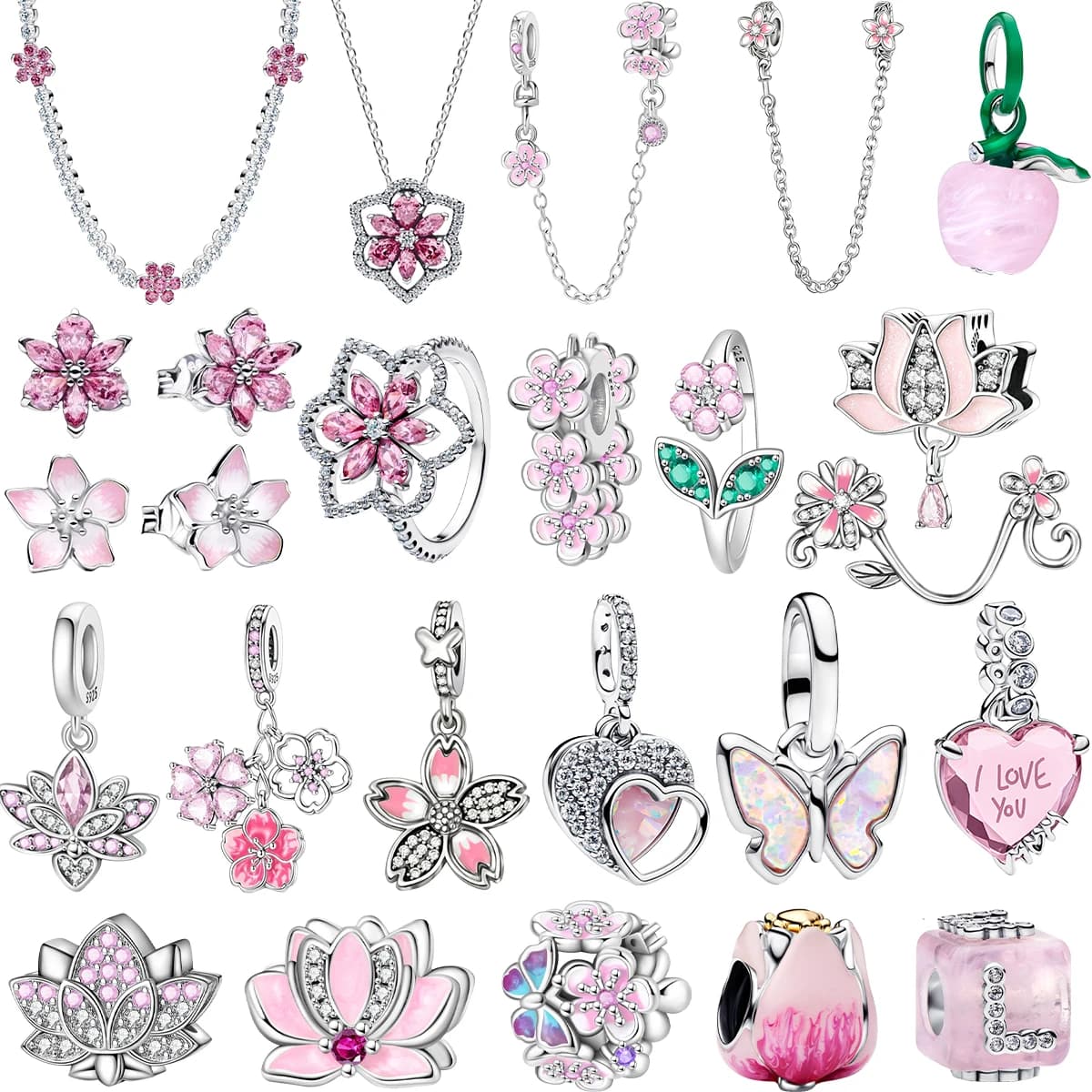 Offerta imperdibile: Gioielli in Argento Sterling 925 con Zircone Rosa a Forma di Fiore - Orecchini a Perno, Anelli, Ciondoli e Perline per Bracciali e Collane Fai-da-te da Donna - Regali Perfetti