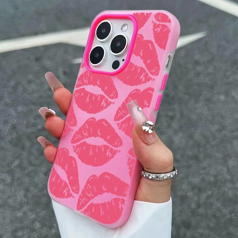 Sexy Girl Pink Lips Pattern Design 2 in 1 Matte Phone Case For iPhone 17 16 15 14 Pro Max 13 12 11 Plus Air Shockproof Cover