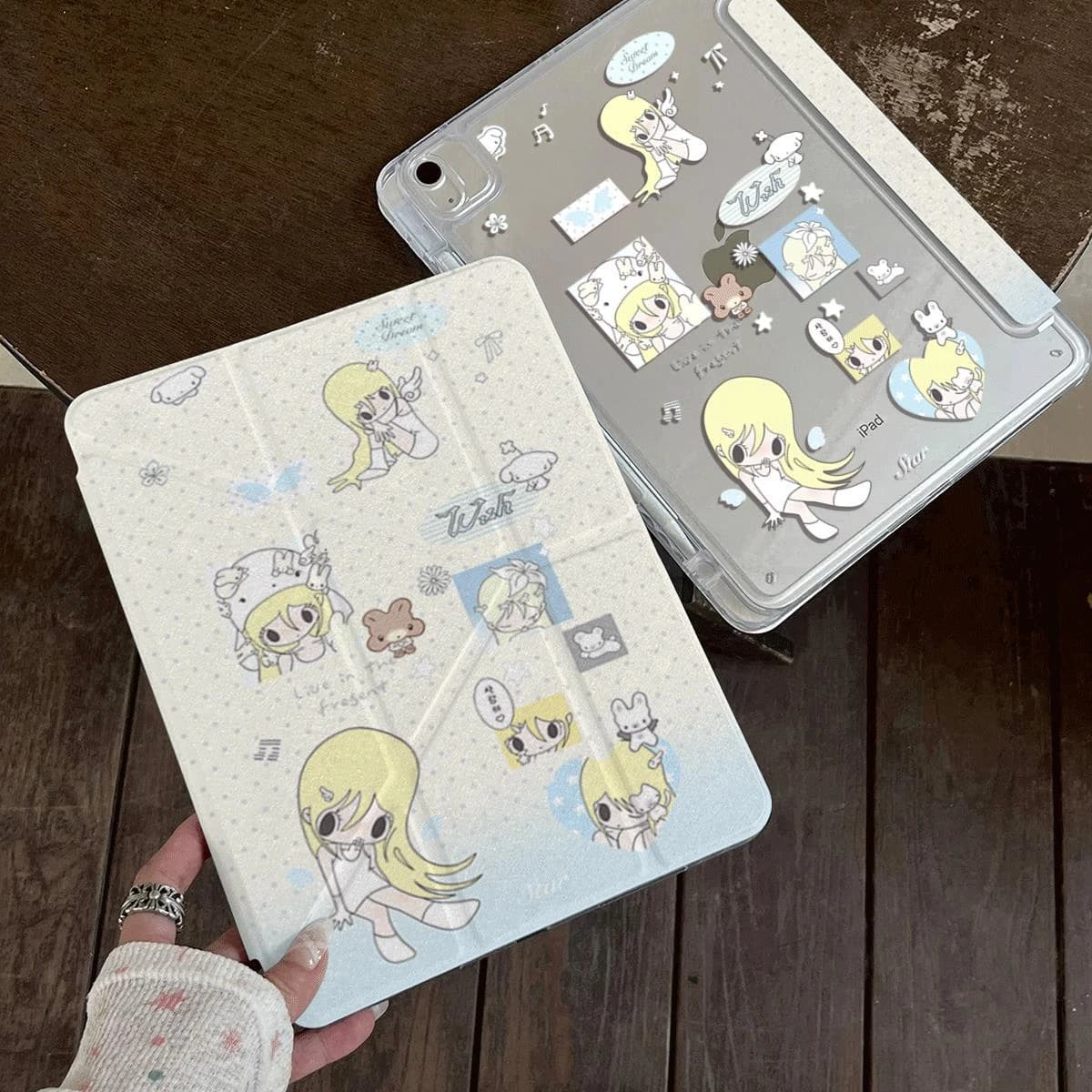 Ins Polka Dot Girl Tablet Case For iPad Pro 11 12.9 13 A16 M2 M4 M3 M5 Shell 8.3 9.7 10.2 5/6/7/8/9/10/11th Mini Air 3 4 5 Cover