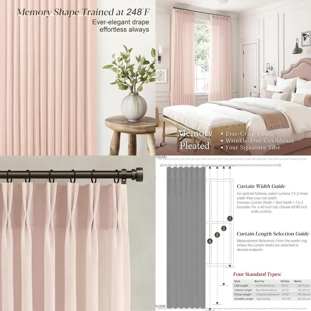 Light Pink Linen Curtains Folded Pizzico Length 90 inches 2 panels for children's room Semi-transparent feet with light filtering