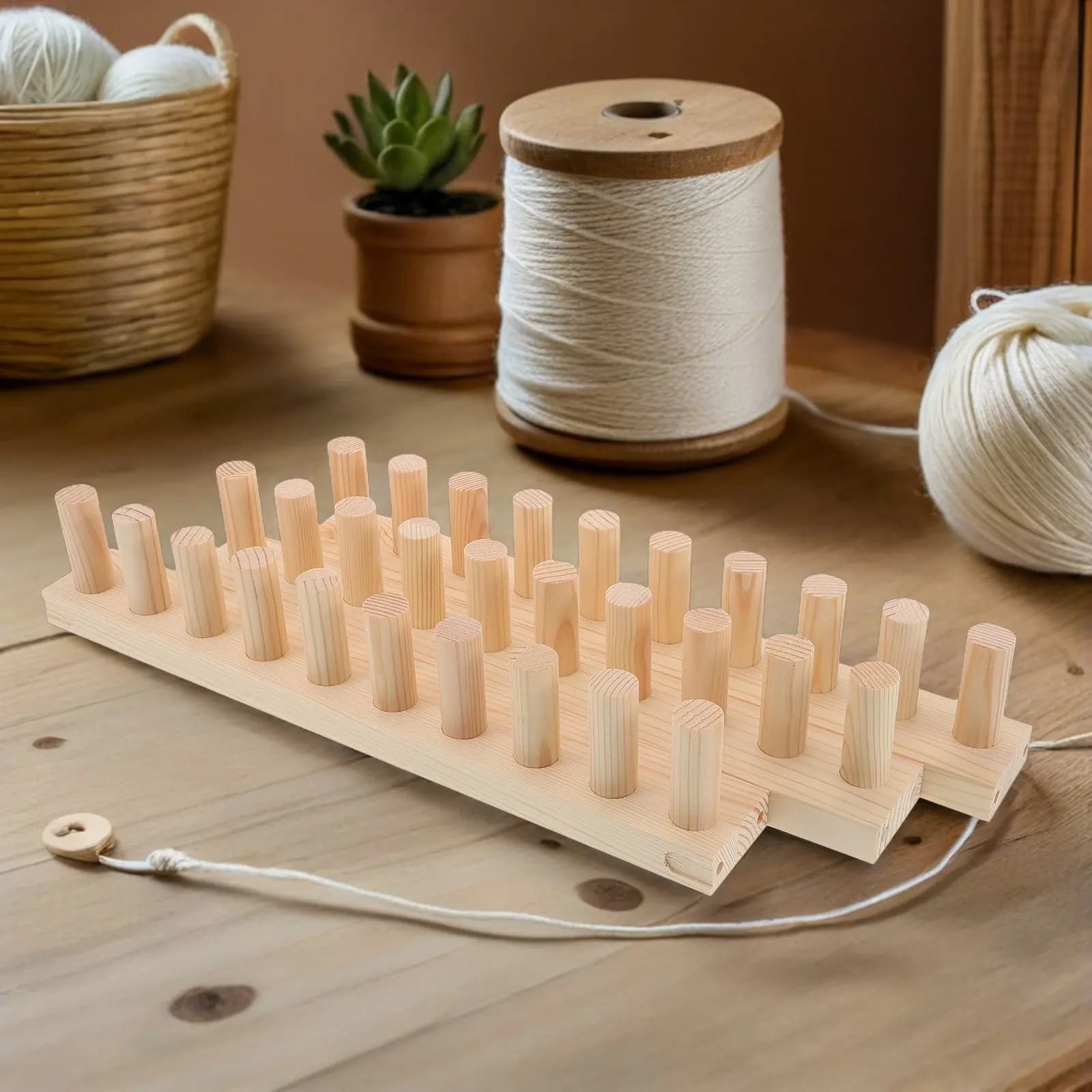 Wood Knitting Loom Set Adjustable Detachable Weaving Board for Chunky Blanket Scarf DIY Projects Beginner Friendly Natural