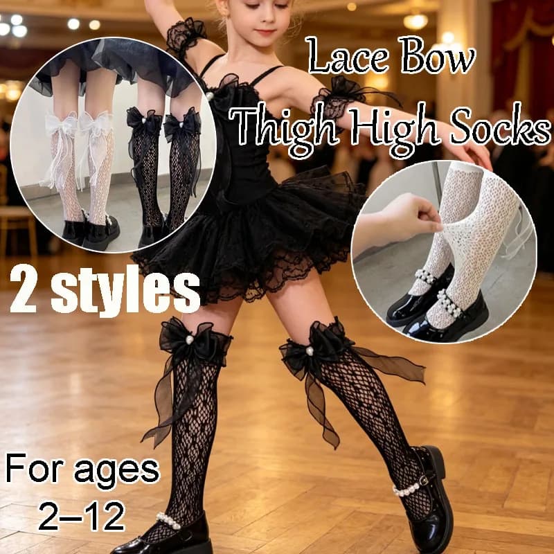 Lightweight Breathable Lace Bow Thigh High Stockings, High Elastic Sheer Mesh for Dance Party Birthday Festival Accessories