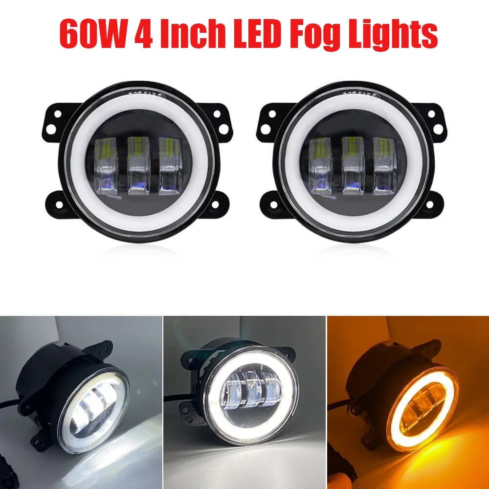 Faro LED per auto da 4 pollici 30W Fendinebbia a LED con anello Halo bianco DRL Angel Eyes Luce per Jeep Wrangler JK Dodge Off-Road