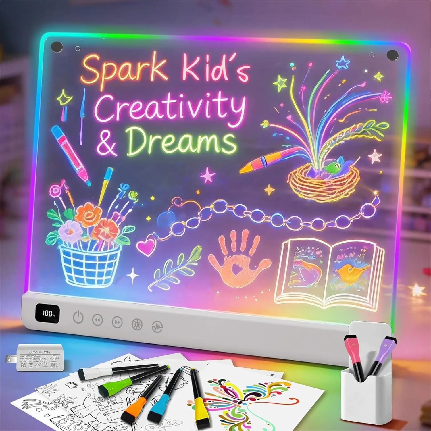 Tavoletta Luminosa LED da 16 Pollici con 13 Effetti Luminosi, Tablet Ricaricabile per Disegnare, Idea Regalo per Bambini a Pasqua e Compleanno