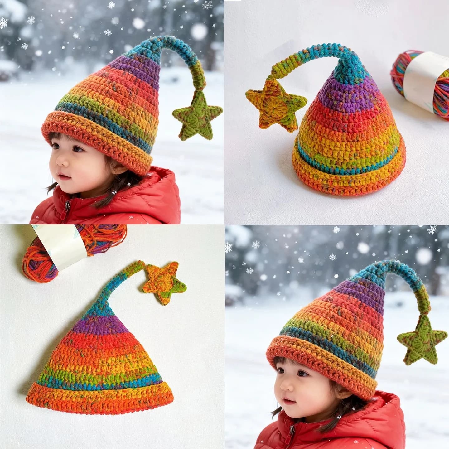 Kit Materiale per Lavorazione a Maglia a Mano Cappello da Elfo 8 Fili Cappello per Neonato Regalo Uncinetto Ago Tessitura Stile Fair Isle Fai da Te Artigianato