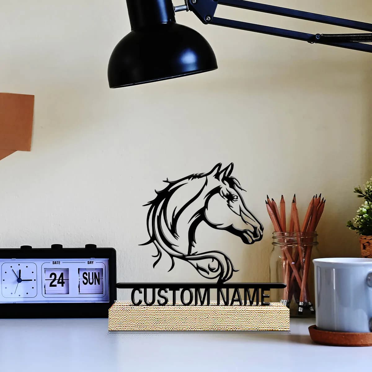 1pc Metal Ornaments with Customizable Names Custom Name Equipped with A Wooden Base Home and Office Decorations,Christmas Gifts