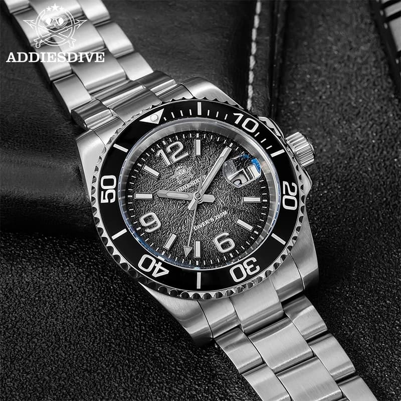 ADDIESDIVE Fashion Waterproof Quartz Watch For Men Grey/Red/Blue Watches Ceramic Bezel Stainless Steel Relogio Masculino AD2513