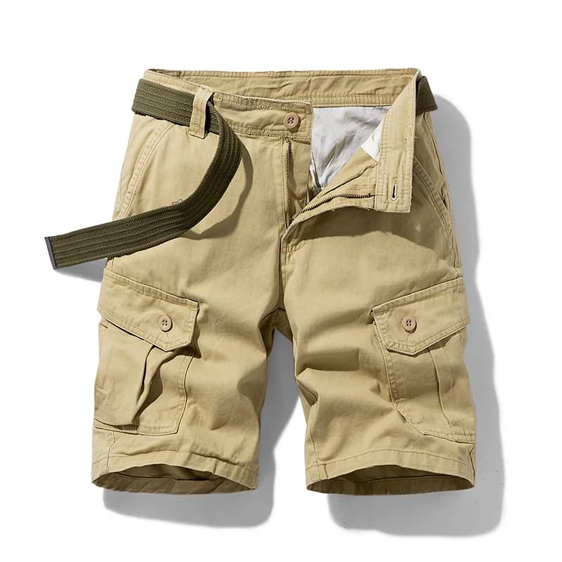 Loose Men's Workwear Shorts Sporty Casual Wear Resistant Summer Pocket Fourths Pants Breathable Youth Active Style Khaki Color