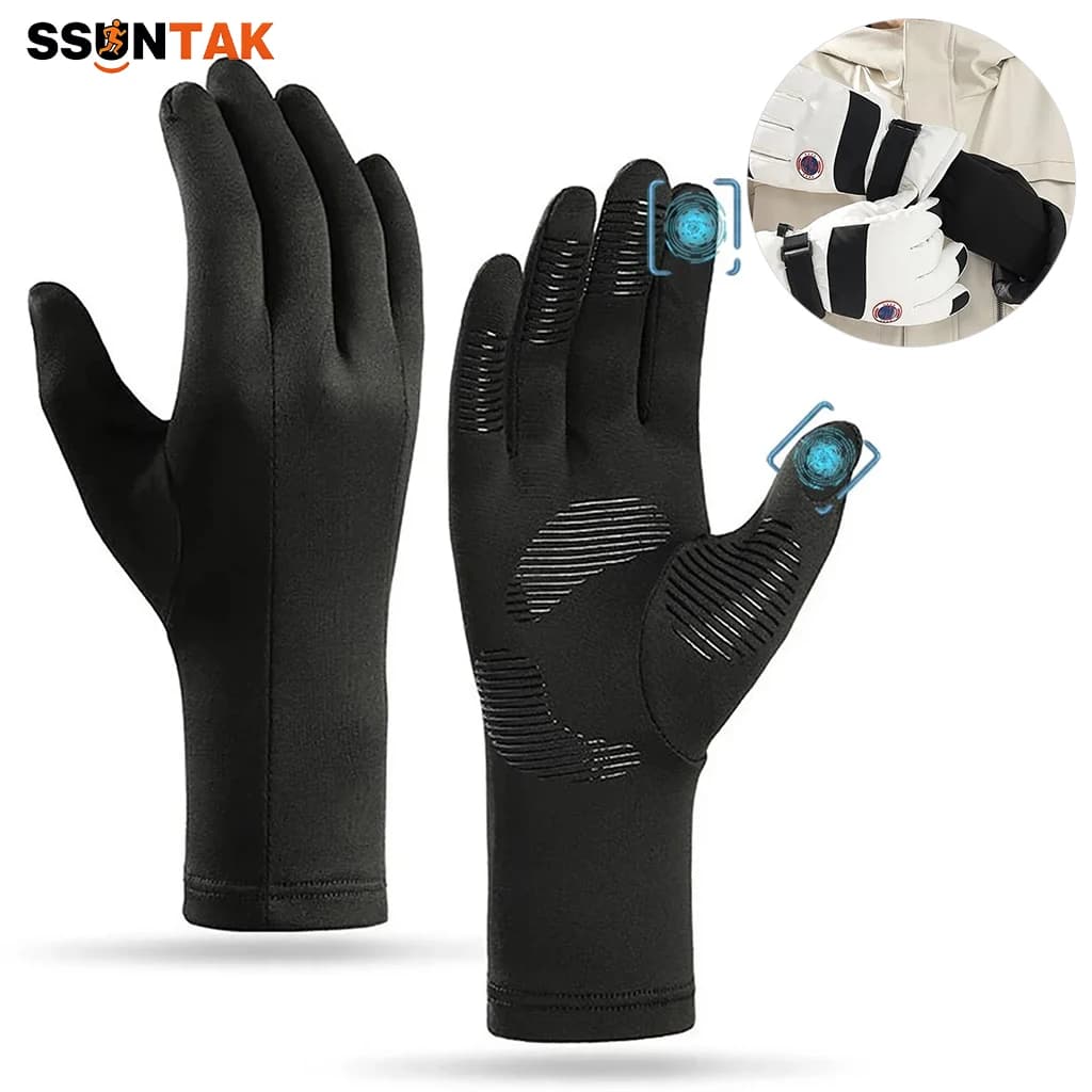 SSUNTAK Unisex Thermal Ski Liner Gloves Touch Screen Anti-slip Silicone Windproof Inner Gloves Warm for Skiing Cycling Run Sport