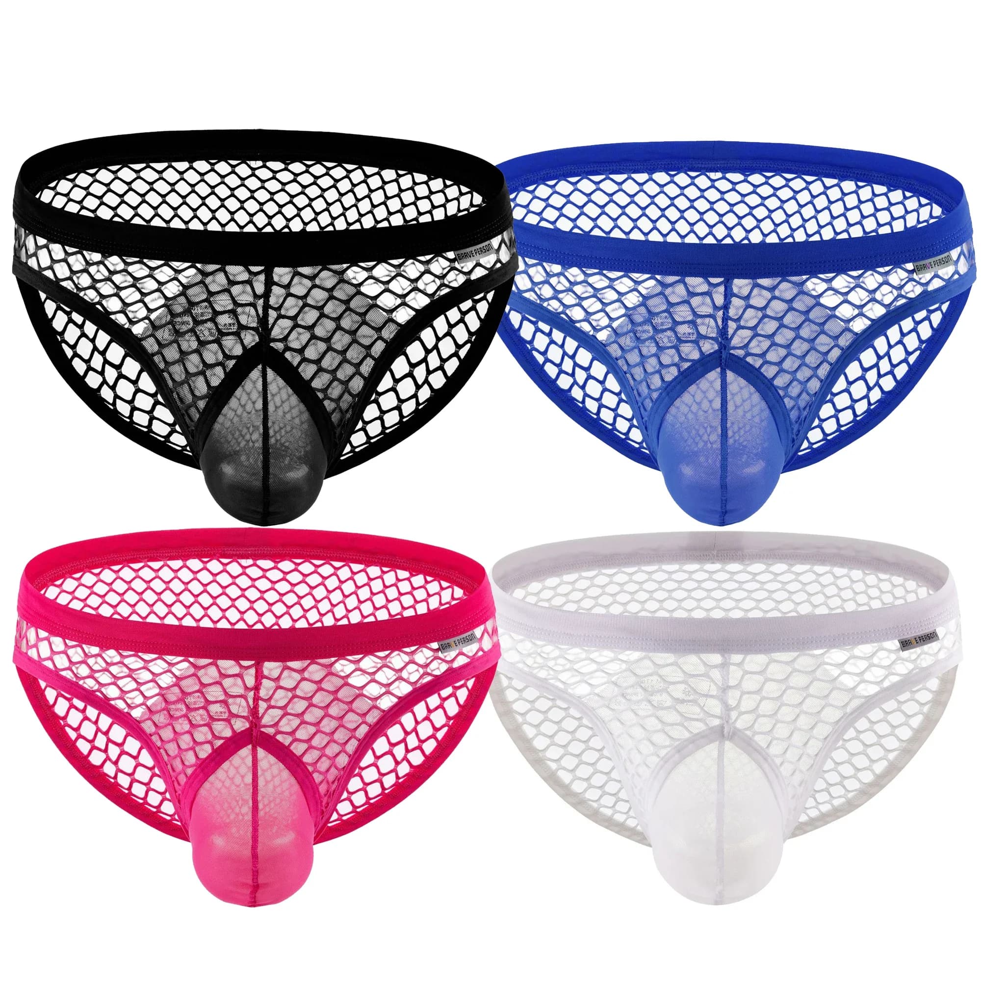 Slip trasparenti in rete da uomo Brave Person, design trasparente con foro a rete, comode mutandine maschili